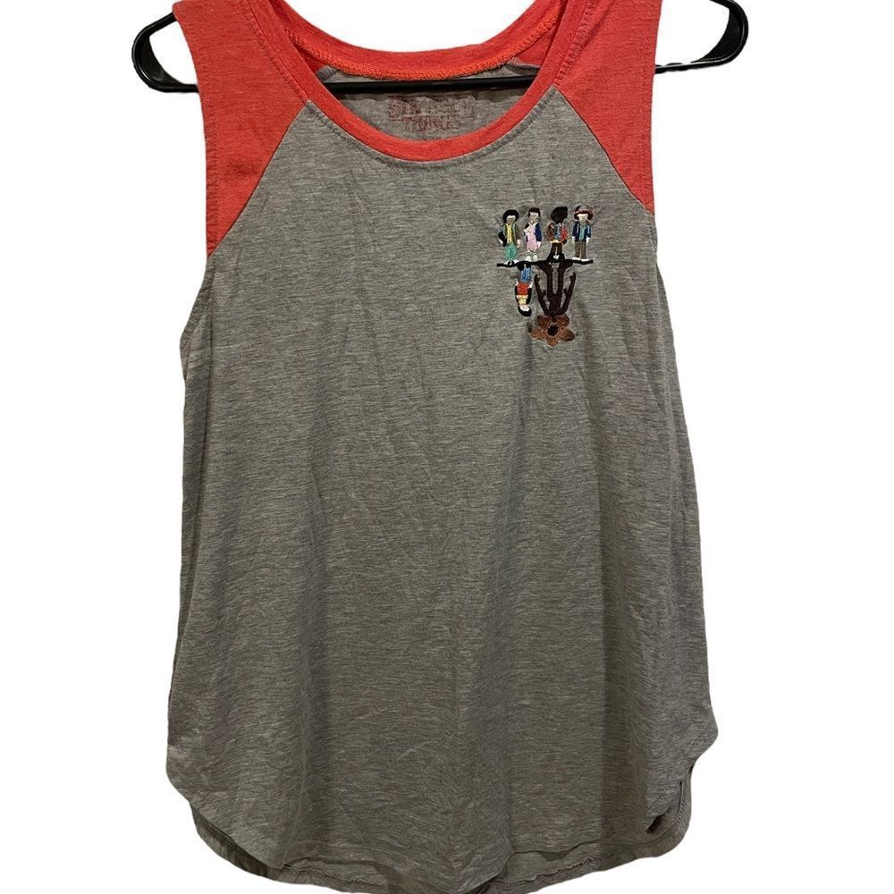 Stranger Things Netflix Official Gray and Red Embroidered Cast Casual Tank Top